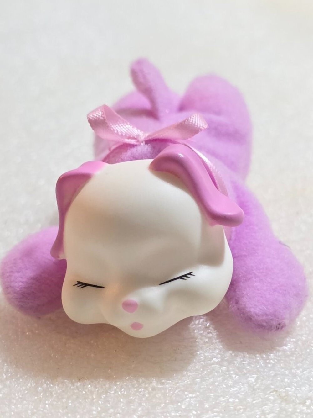 Puppy Surprise replacement Pink & White Sleepy Eyes Dog Ribbon Vinyl Face 4"